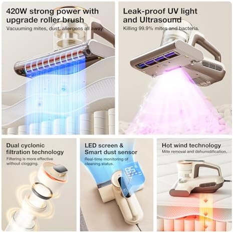 Jimmy WB63 Mattress Vacuum Cleaner, Bed Vacuum with UV-C, Ultrasonic & Hot Wind, 15KPa Strong Suction, Smart Dust Sensor & Tapping Technology for Mattresses, Pillows & Upholstery - Image 2