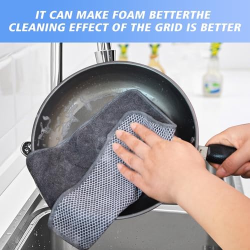 KinHwa Kitchen Dish Washcloths Microfiber Gray with Poly Scour Scrub Side - Image 4