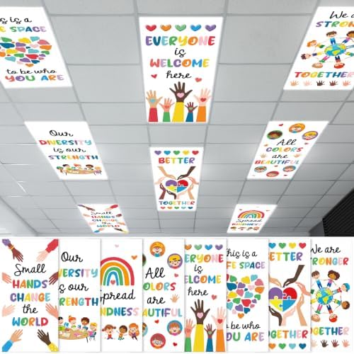 8Pcs Classroom Fluorescent Magnetic Light Covers,2x4 FT Diversity Inclusion by Hallswl