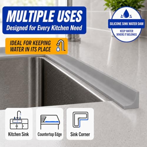 Grey Kitchen Sink Splash Guard and Bathtub Water Barrier, 39 in - Image 3