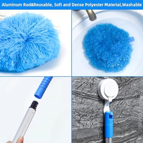 Ceiling Fan Duster Retractable Ceiling Cleaner Reusable Microfiber Ceiling Fan Blade Cleaner Duster with Extension Pole 13 to 50 inch for Furniture Bookshelves Wall Door Blue - Image 6