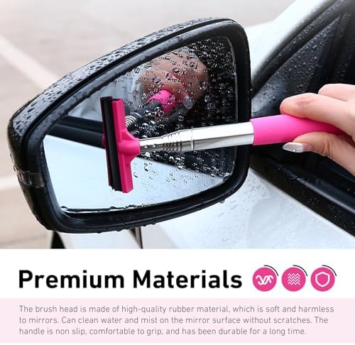 CouTun Car Side Mirror Squeegee, Retractable Car Rearview Mirror Wiper, 38.6in Long Handle Auto Glass Cleaning Tool, Multi-Functional Portable Side Mirror Wiper (Pink) - Image 5