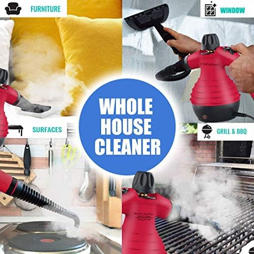 Comforday Handheld Pressurized Steam Cleaner - Multipurpose Steamer with 9-Piece Accessory Kit for Stain Removal, Upholstery, Curtains, Car Seats, Carpets, Floors, and Windows (Red) - Image 3