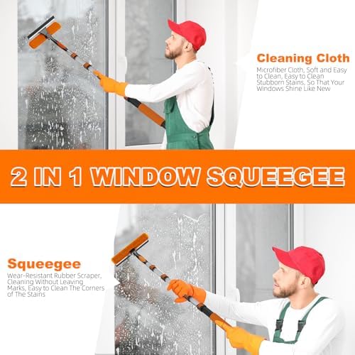 SISUPASSIE 30FT Reach 2-in-1 Window Squeegee, Professional Window Washing Kit with 5-24FT Extension Pole for Home, Indoor Outdoor Squeegee with Rotatable Head for High Windows - Image 6