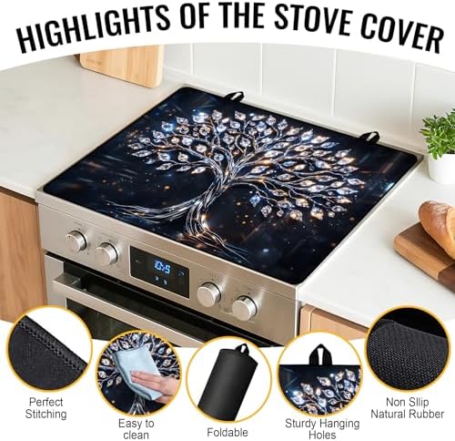 NYZE Stove Top Cover for Electric Stove 28.5x20.5 Inch Silicone Stove Topper & Protector, Decorative Kitchen Mat for Electric/Glass Stove Top (Crystal Tree of Life, 28.5"Lx20.5"W) - Image 3