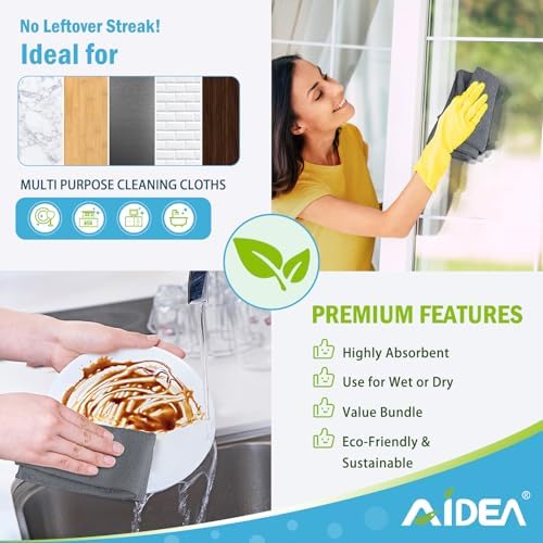 AIDEA Microfiber Cleaning Cloth Grey 12PK, Microfiber Towels,11.5×11.5" - Image 6