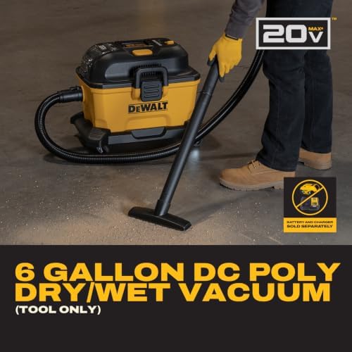 DEWALT 20V MAX Cordless Wet Dry Shop Vac 6 Gallon, Portable Vacuum Cleaner with Powerful Suction, Blower Function, On-Board Storage, Jobsite & Garage Vacuum, Tool Only, DXCVXA06B - Image 3