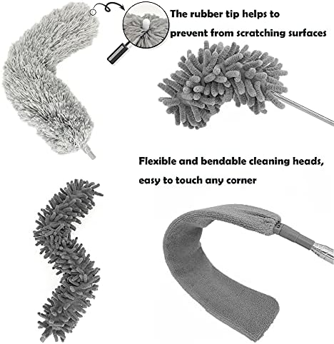5-in-1 Microfiber Duster with Extension Pole (30-100") Kit for High Ceiling, Fan, Cobweb, Blind & Furniture, Bendable Washable Heads, Reusable Dusters for Cleaning - Image 4