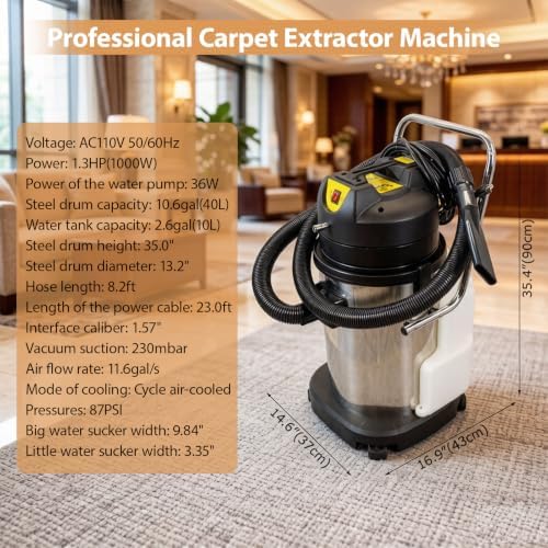 Commercial Carpet Cleaner Machine 1.3HP 40L 110V for Hotel&Office - Image 3