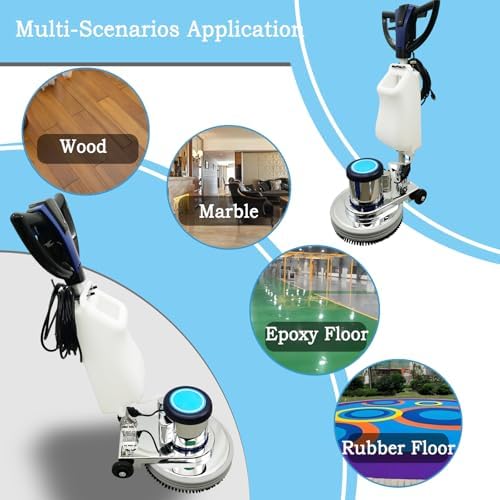 18" Commercial Floor Scrubber & Polisher Heavy Duty Multi-Surface Buffer Cleaner for Wood, Tile, Epoxy, Carpet - 175 RPM, 12L Tank, Low Noise, Industrial & Home Use 110V - Image 5