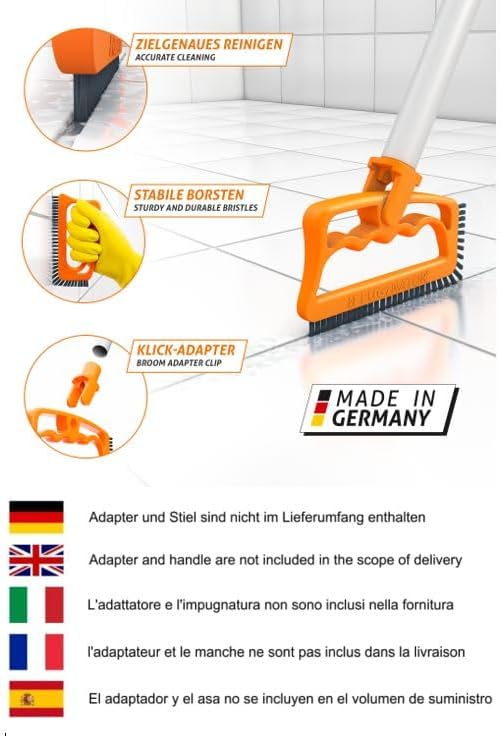 FUGINATOR® Grout Brush Orange/Gray - Ergonomic Heavy Duty Cleaning Brush for Bathroom, Shower & Kitchen - Deep Detail Scrubber for Wall & Floor Tiles, Crevices & Tight Spaces - Made in Germany - Image 5