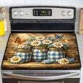 NYZE Stove Top Cover for Electric/Glass Stove, 28x20 Inch Stovetop Cover Flat Top Protector Dish Drying Mat for Kitchen (Blue Grid Daisy Jars) by GIVEYOUTHEBEST