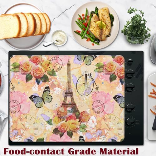 Vintage Eiffel Tower Stove Top Cover for Electric, Rose Butterfly Glass Ceramic Stove Cover, Heat Resistant Flat Stovetop Protector, Dish Drying Mats for Kitchen - Image 5