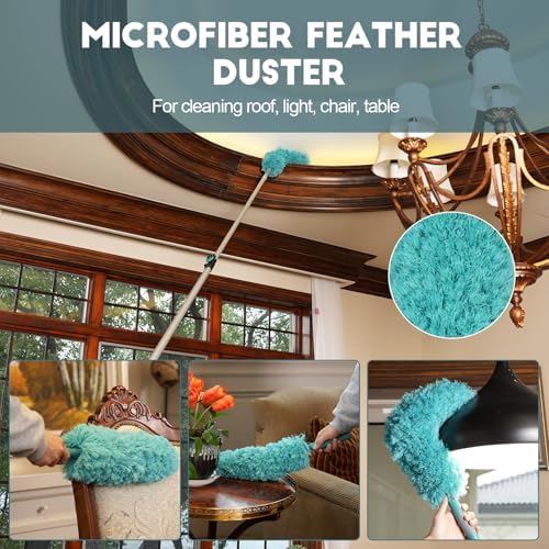TelesPro 36 Foot High-Reach Duster Kit with 7-30FT Extendable Pole - High Ceiling Duster Cleaning Kit with Telescopic Pole,Cobweb Duster, Chenille Ceiling Fan Duster, Microfiber Feather Duster - Image 5