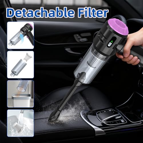 Sycoodeal Handheld Car Vacuum Cleaner, 25000PA Strong Cyclonic Suction Portable Mini Vacuum Cordless with Digital Display Lightweight Handheld for Pet Hair, Car, Home, Office, Kitchen(Purple) - Image 6