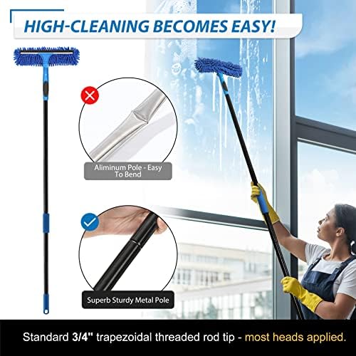 VITEVER Professional 69'' Window Squeegee Cleaner Tool with Extension Pole, 2-in-1 Squeegee for Window Cleaning Kit with Scrubber and Rotating Head, 1 Blade 2 Scrubber - Image 4