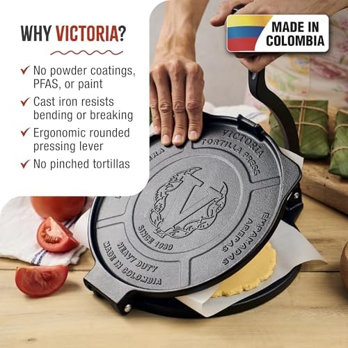 Victoria 10-Inch Cast Iron Tortilla Press HD Spherrous Iron - Image 2