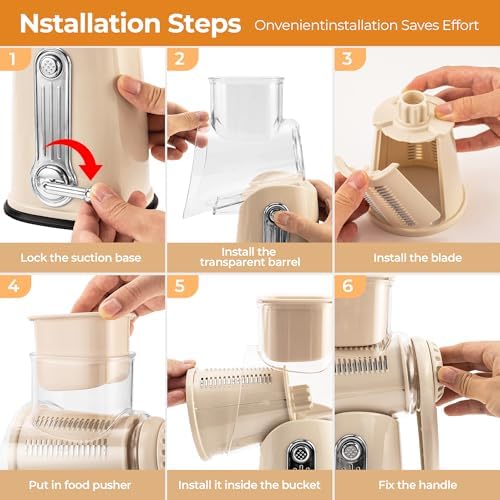 SUSTEAS Rotary Cheese Grater 5 Blades,Kitchen Mandoline Vegetable Slicer - Image 5
