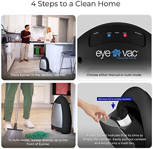 EyeVac Home Touchless Vacuum Automatic Dustpan - Great for Sweeping Pet Hair Food Dirt Kitchen - Ultra Fast & Powerful, No More Bending Down, Bagless, Corded, Automatic Sensor, 1000 Watt (Matte Black) - Image 4