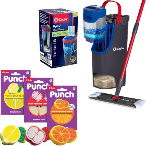 O-Cedar Punch Fruit-Shaped Scrub Sponge Pack (3 Count) + H2prO Flat Mop System – Flexible, Multi-Use Scrub Sponges & Complete Mopping Cleaning Bundle by O-Cedar
