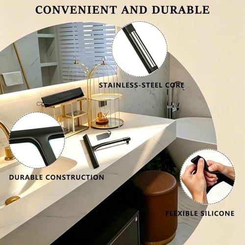 2PACK Shower Squeegee for Glass Doors All-One-Piece Silicone with Hook - Image 4
