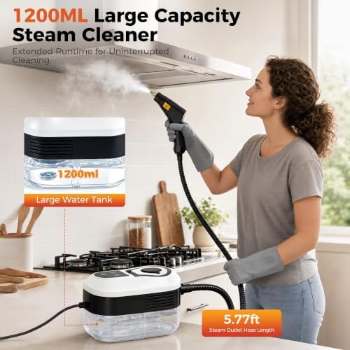 Steam Cleaner, Handheld Steam Cleaner for Cleaning, Portable Steam Cleaner with 6-Level Adjustable & Quick Heat-Up, Steam Cleaner for Home, Kitchen, Bathroom, Tile, Grout, Dirt, Car Detailing (White) - Image 4