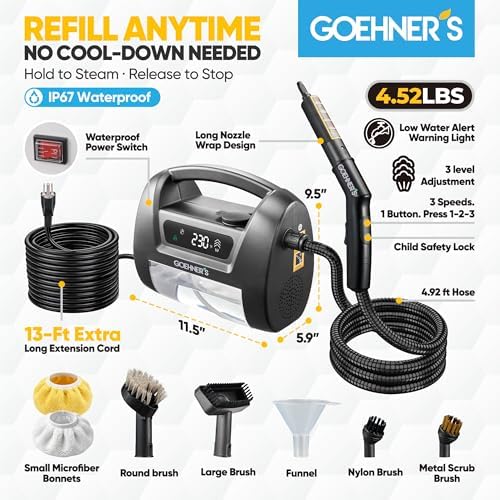   Handheld Steam Cleaner for Home, 230°F/3.5Bar High Pressure Hand held Steam Cleaner for Car Detailing with 13ft Cord, 30s Heats Portable Steamer for Cleaning Grout Tile - Image 5
