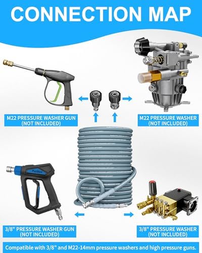 50ft Pressure Washer Hose 4800PSI, 3/8" Power Washing Hose Steel Wire Braided with Swivel Quick Connect, Non Marking Commercial Grade High Pressure Water Hose - Image 6
