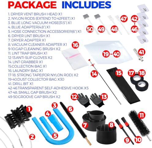 Holikme 42FT Dryer Vent Cleaner Kit 50Pcs - Lint Remover Brush Vacuum Tools - Image 6