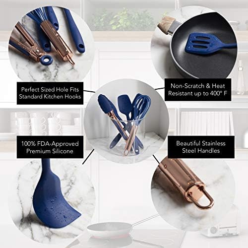 COOK WITH COLOR Silicone Cooking Utensils, Kitchen Utensil Set, Easy to Clean Silicone Kitchen Utensils, Cooking Utensils for Nonstick Cookware, Kitchen Gadgets Set, Mini, Navy - Image 3