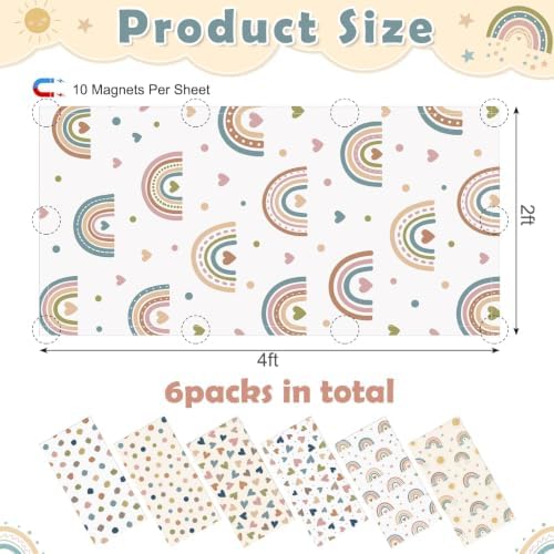 6Pcs Classroom Fluorescent Magnetic Light Covers,2x4 FT Boho Rainbow - Image 2