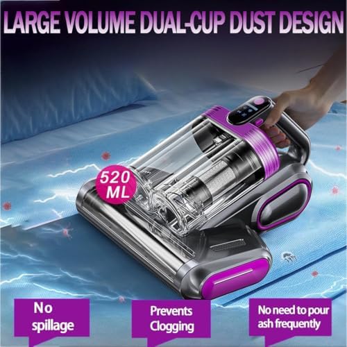 Mattress Vacuum Cleaner, 18Kpa Bed Vacuum Cleaner with 253.7nm UV-C Light & Heating & Ultrasonic Quintuple Tech & 80000 RPM/Min Brushroll Rotation, Widened Suction Port, 500W, Cordless (Purple) - Image 4