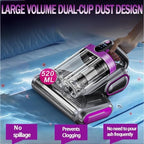 Mattress Vacuum Cleaner, 18Kpa Bed Vacuum Cleaner with 253.7nm UV-C Light & Heating & Ultrasonic Quintuple Tech & 80000 RPM/Min Brushroll Rotation, Widened Suction Port, 500W, Cordless (Purple) - Image 4
