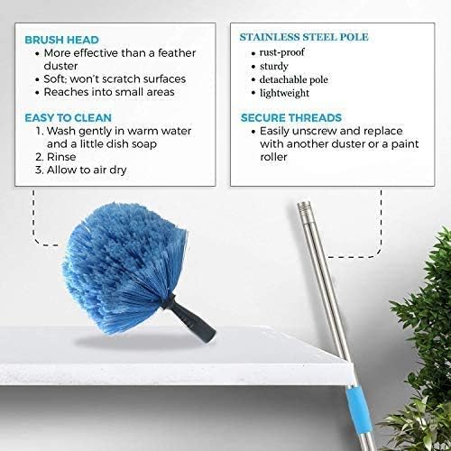 Cobweb Duster with Pole, 4ft Stainless Steel Pole Cobweb Brush with Medium-Stiff Bristles for Walls Beams Shelves Iight Fixtures and Window Screens - Image 5