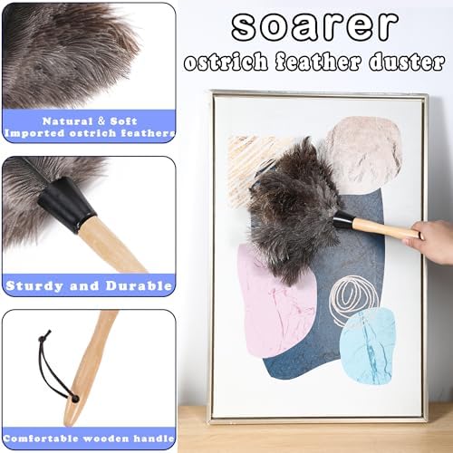 Soarer Ostrich Feather Duster for Cleaning,2Pcs Brush Kit,14inch Handle - Image 2