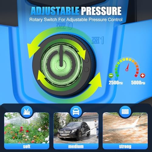 Adjustable Electric Pressure Washer 5000PSI with 33FT Flexible Hose, 4 Nozzles, Foam Cannon, Best Power Washer for Cars, Patios, Driveways, Blue - Image 2