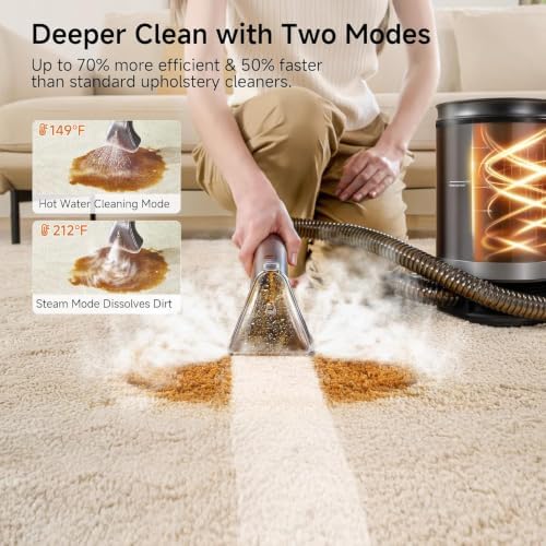 Uwant Portable Carpet Cleaner with Steam& Hot Water 18Kpa Upholstery Cleaner Machine for Pets with Cleaning Tools& Solution Carpet Steam Cleaner for Cars,Couch,Furniture Set of 1 - Image 2
