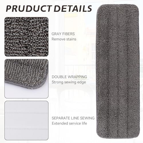 Replacement Mop Pads Fit for Rubbermaid Commercial 18" and 17" Mops - 10 Pack Wet & Dry Commercial Cleaning Reusable Refills Fit for Any Microfiber Flat Mop System 18" and 17" - Gray - Image 5