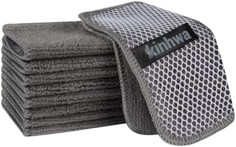 KinHwa Dish Cloths for Washing Dishes with Scrub Side, Microfiber Dish Rags by KinHwa
