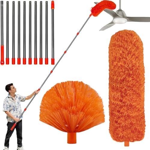 20 Feet High Reach Duster Kit with 2-14 ft Extension Pole, Cobweb & Corner Brush Cleaning Duster Kit for Cleaning, Microfiber Feather Duster Cleaner with Washable Head for Ceiling Fan, Furniture, Home by Providequalityproducts