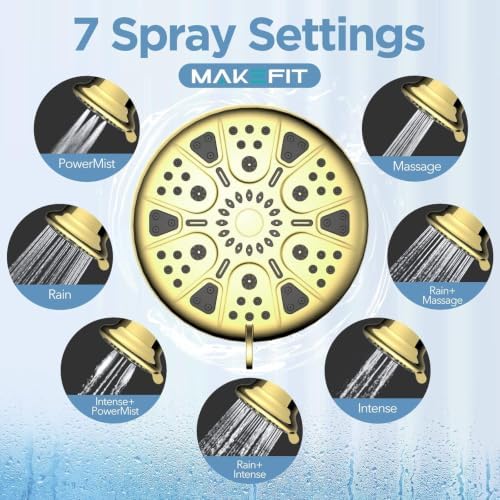 MakeFit Filtered Shower Head - High Pressure Rain - Shower Head with filter for Hard Water - Luxury 7 Settings Adjustable Water Filter Showerhead (Gold) - Image 6