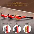 Wire Brush Set 3PCS - Nylon/Brass/Stainless Steel Bristles with Curved Handle Grip for Rust, Dirt & Paint Scrubbing with Deep Cleaning – 7 Inches (Red) - Image 3