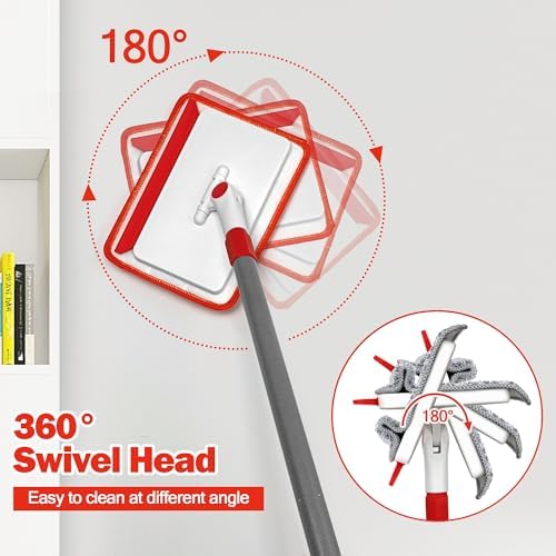 JEHONN Baseboard Cleaner Tool with Handle, 56 inches Base Boards Cleaning Mop Scrubber, 1 Stiff Bristles Brush, 2 Chenille and 2 Microfiber Pads, Wall Duster for Floorboard Ceiling Window Tile - Image 5
