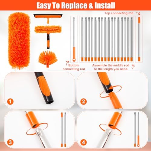 30 Feet High Reach Duster Kit with 2-24 ft Extension Pole for Fans, Orange - Image 3