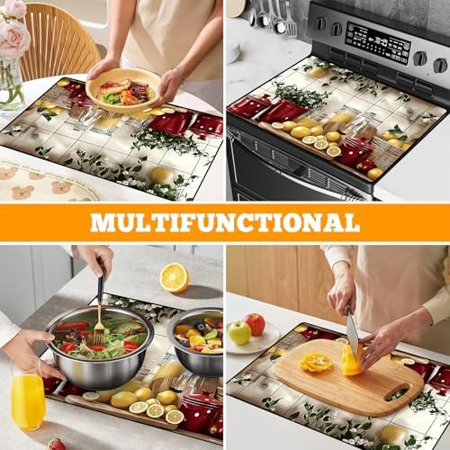 Stove Top Covers for Electric Stove: 30''×21'' Stove Mat Protective Cooktop Cover Expands Counter Area, Kitchen (Lemon) - Image 7