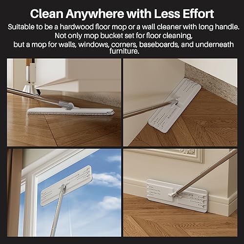 JOYMOOP Flat Mop System, Microfiber Mop and Bucket Set, White, Commercial & Household Use, Hardwood Floor & Wall Cleaning Mop with Long Handle, 4 Microfiber Pads - Image 5