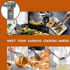 Silicone Cooking Utensil Set, Umite Chef Kitchen Utensils 15pcs Cooking Utensils Set Non-stick Silicone Rose Gold Handle Cooking Tools Whisk Kitchen Tools Set -Grey - Image 3