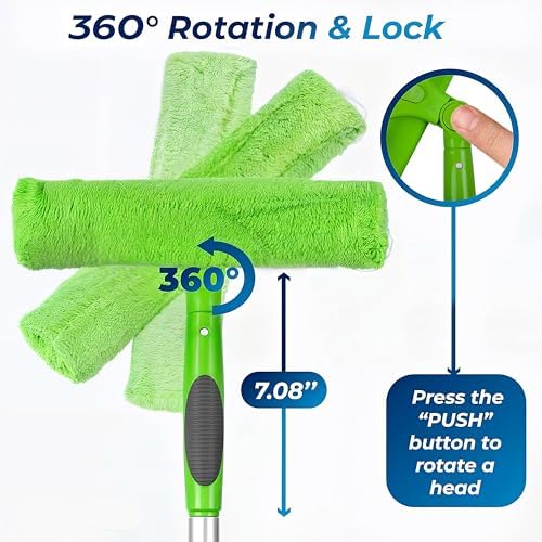 DSV Standard Professional Window Squeegee for Window Cleaning, 2 in 1 Rotatable Window Cleaning Squeegee Kit with Extension Pole, 62” Window Cleaning Tool for Indoor/Outdoor High Windows, Home, Car - Image 4