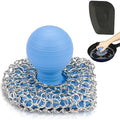 Cast Iron Scrubber with Pan Scraper, 316 Chainmail Scrubber, Blue by VinYanKee