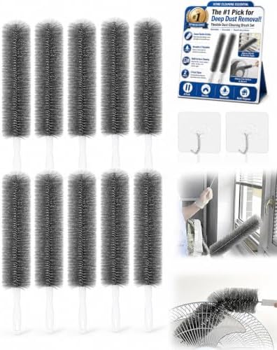 Bendable Microfiber Head Reusable Dust Remover Washable Fan Cleaner Brush Multi Purpose High Ceiling Long Damp Duster for Electric Fans Air Conditioning, Home Car Vents Blind Kit Tool by Frewac